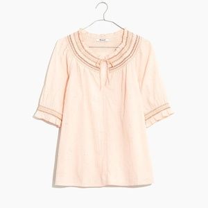 Madewell pink cotton smocked top XL